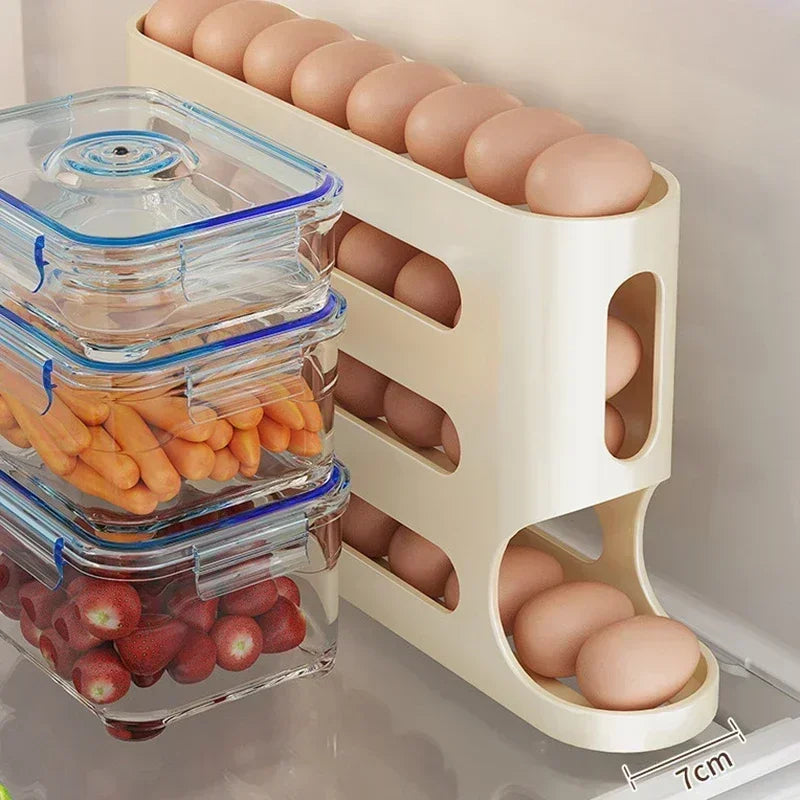 4 Tier Egg Holder for the Refrigerator Automatic Scrolling Egg Rack Holder Large Capacity Multi functional Egg Organizer Storage Box