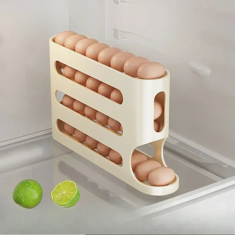 4 Tier Egg Holder for the Refrigerator Automatic Scrolling Egg Rack Holder Large Capacity Multi functional Egg Organizer Storage Box