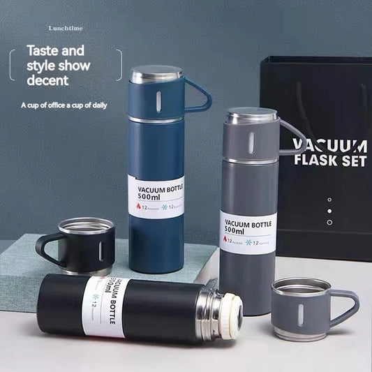 Stainless Steel Vacuum Flask Set 500ml Double Wall Thermos Set Vacuum Flask Gift Set With Double Lids