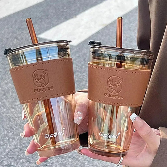 Juice Cup With Straw Glass Material (450ml)