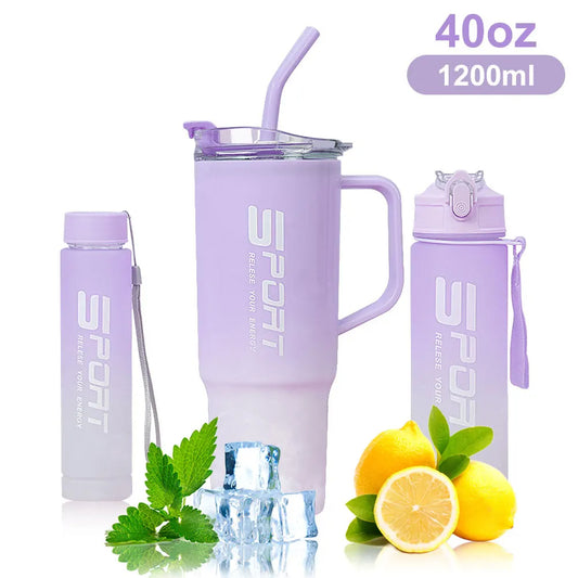 3pcs Gradient Water Bottles Set Portable Large Gradient Color Straw Sports Tumblers Perfect For Outdoor Fitness Family Camping Parties School Supplies And Perfect Birthdays