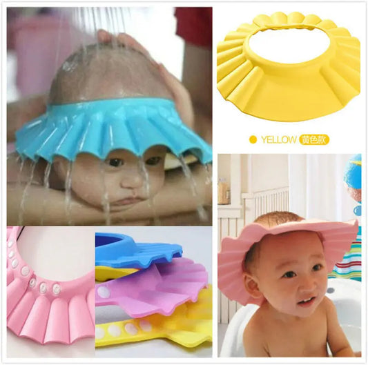 Baby Shower Cap Children Safe Bath Bathing Shampoo Caps Wash Hair Adjustable Elastic Shield for Kids Protective Bath Accessories (Random Color)