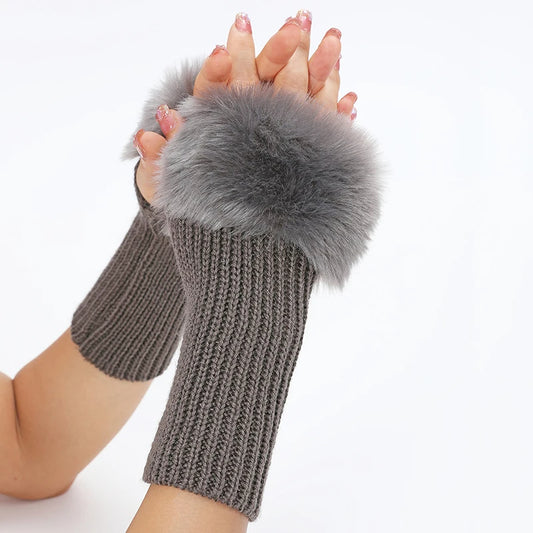 Women Gloves Plush Faux Knitting Wool Keep Warm Fashion Short Mitten Fingerless Girl Half Finger Winter Warm Glove