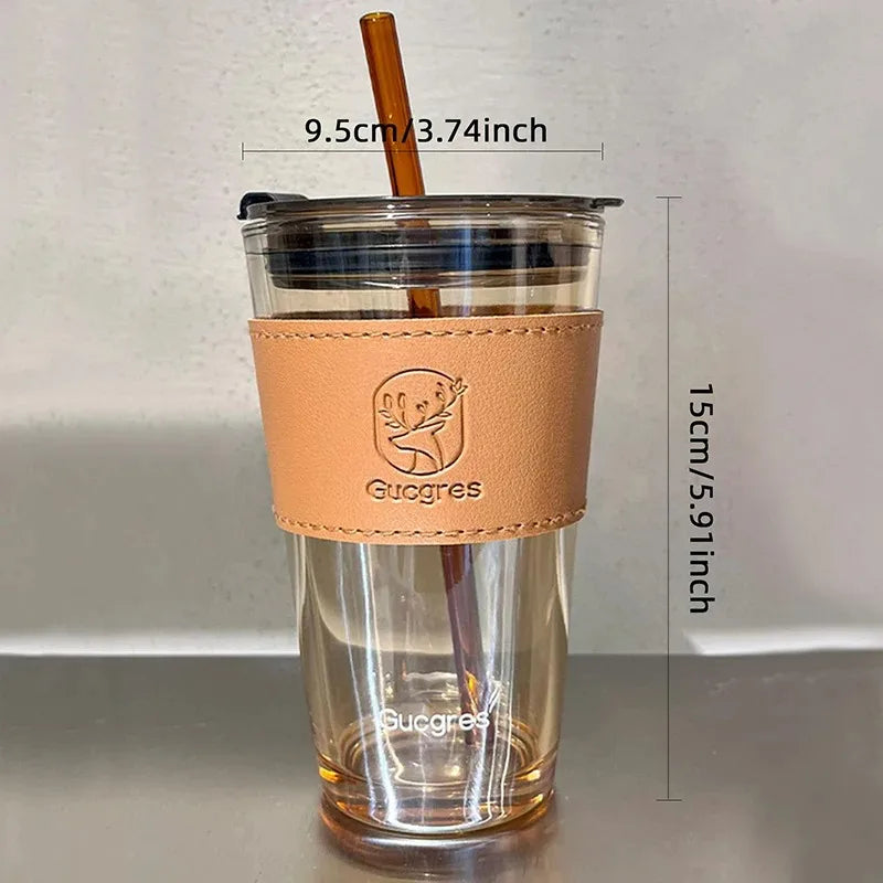 Juice Cup With Straw Glass Material (450ml)