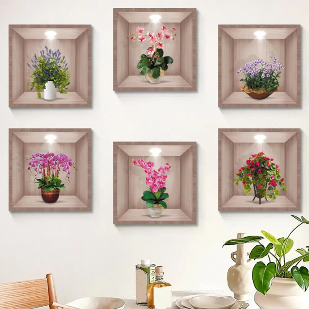 4 Sheets Flower Decoration Art Magic Sticker 3d Vinyl Removable Wall Sticker