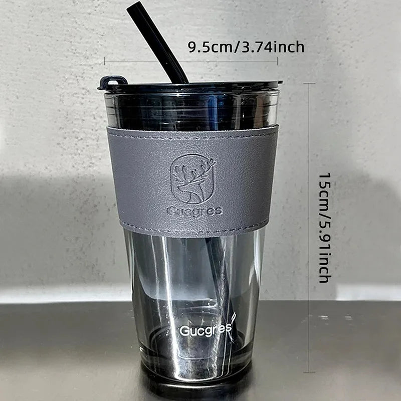 Juice Cup With Straw Glass Material (450ml)