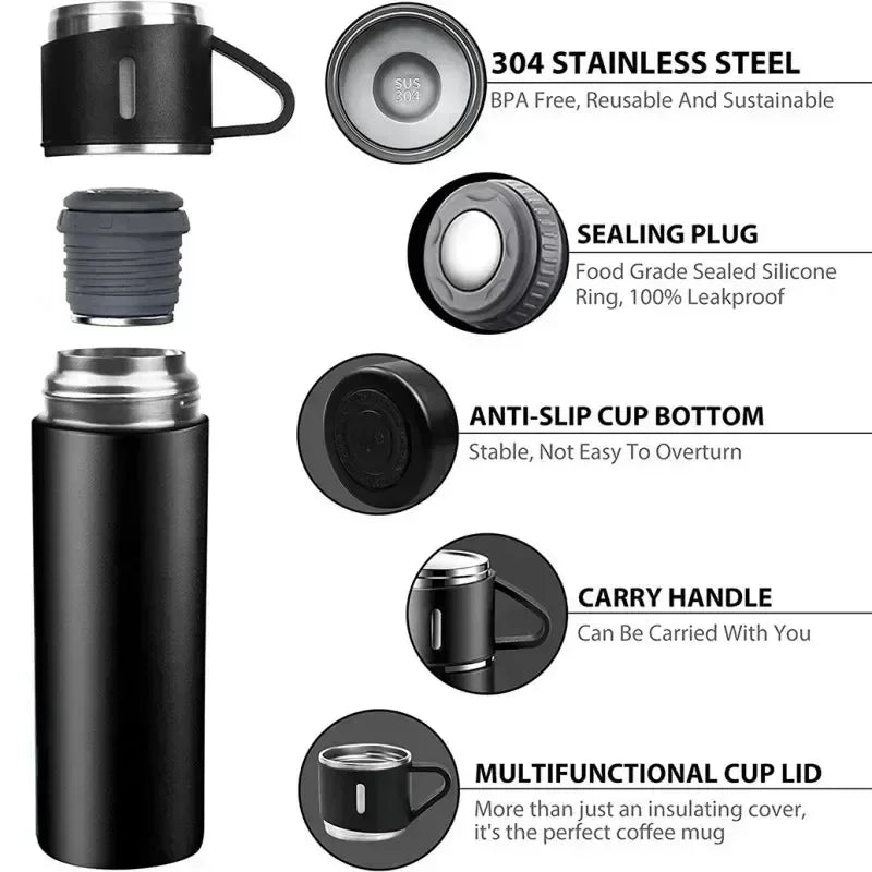 Stainless Steel Vacuum Flask Set 500ml Double Wall Thermos Set Vacuum Flask Gift Set With Double Lids