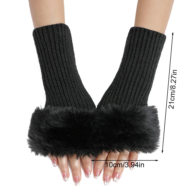 Women Gloves Plush Faux Knitting Wool Keep Warm Fashion Short Mitten Fingerless Girl Half Finger Winter Warm Glove