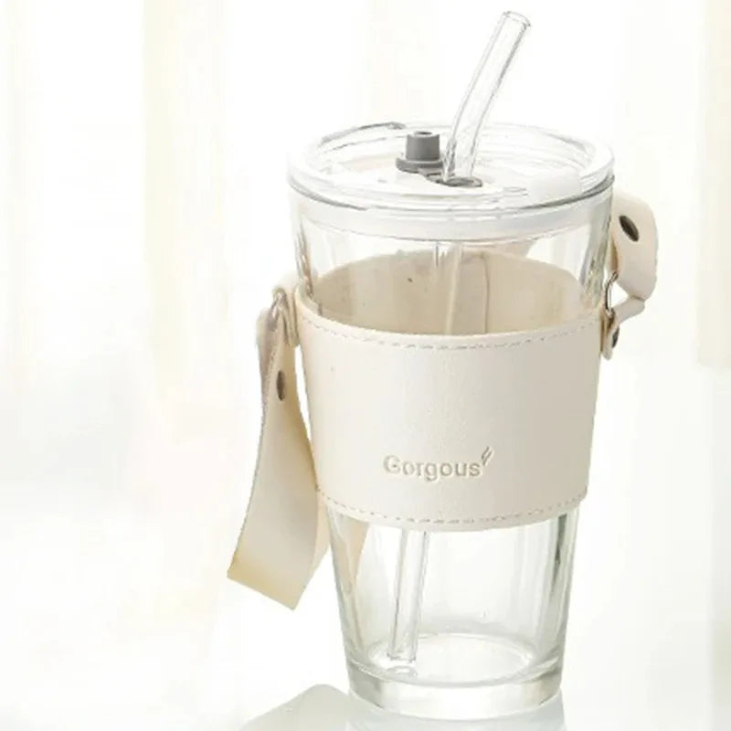 Juice Cup With Straw Glass Material (450ml)